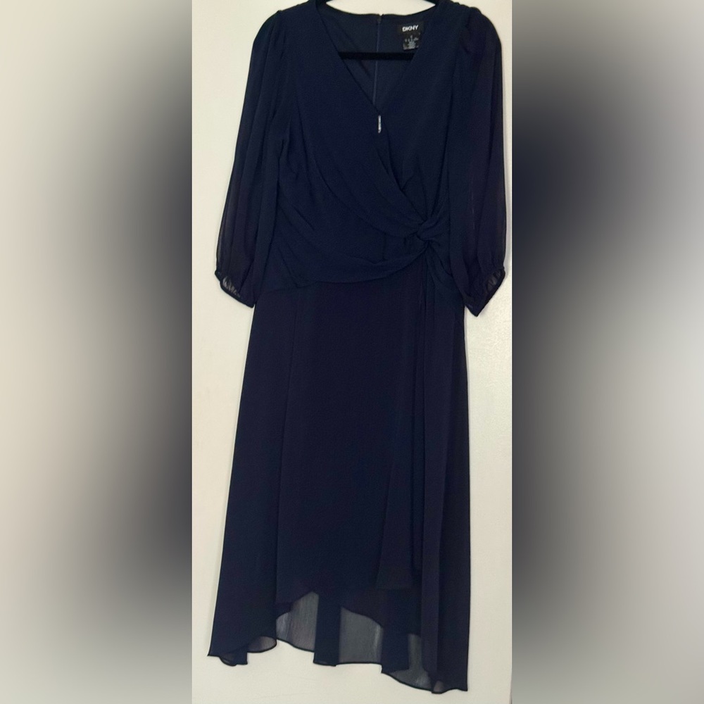 DKNY Elegant Midnight Blue Long Sleeve Dress